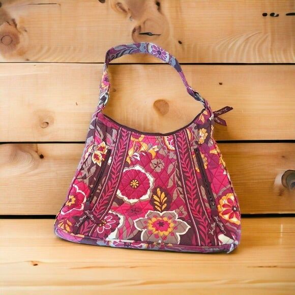 Vera Bradley Carnaby Lisa B. Shoulder Bag Purse Tote Magenta Floral Quilted - Picture 2 of 8